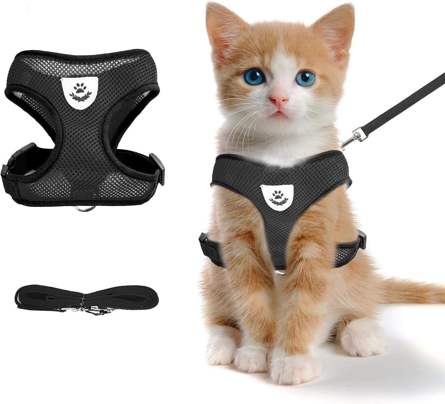 Lonimia Cat Harness, Kitten Harness And Leash Set, Mesh Design Ventilation Soft Adjustable Reflection Pet Supplies, Suitable For Home Use And Pet Stores (Black)