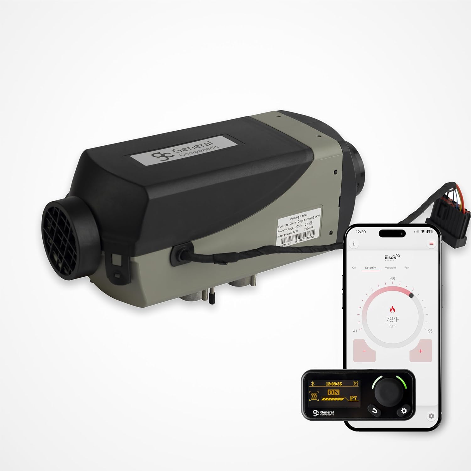 Bison 2200A Forced Air Diesel Heater with digital controller and smartphone app interface