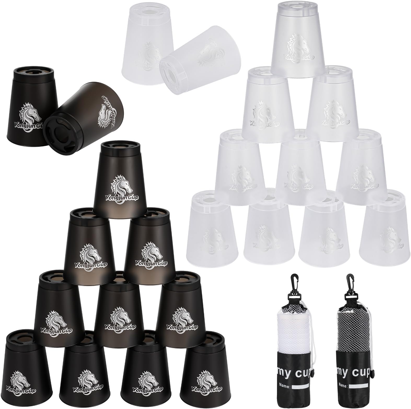 yeesport24 Pcs Sport Stacking Cups, Speed Training Game for Challenge Competition, Plastic Stacking Cups, Classic Family Game for Kids and Adults, Black+White