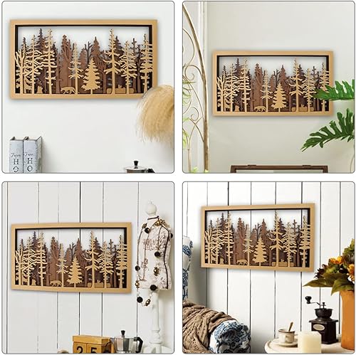 Miniatura 2 de VOSAREA Decoración de pared rústica de animales del bosque, decoración de pared de granja de madera, decoración de animales de madera, adornos de