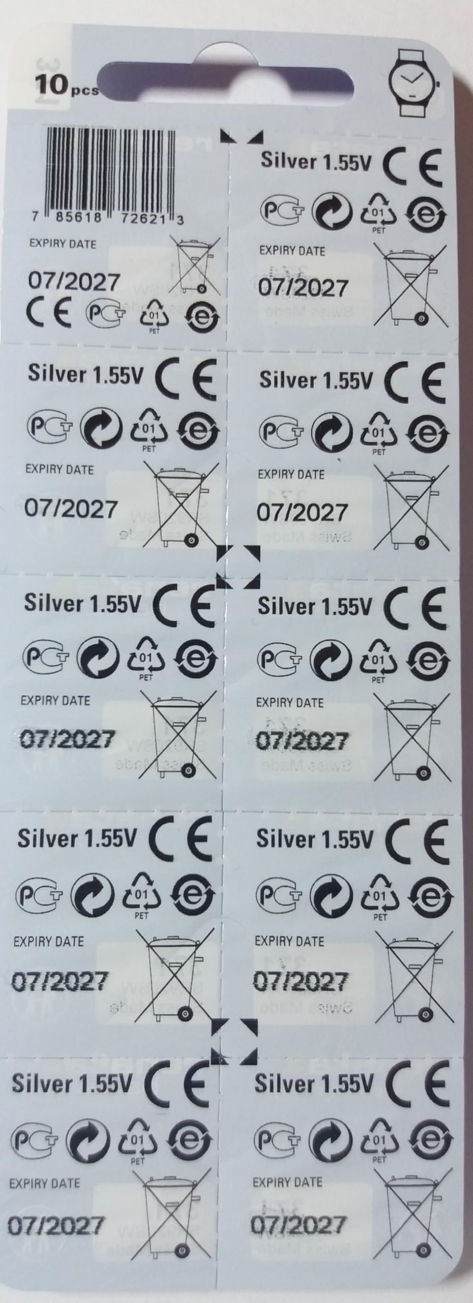 100 pilas óxido de plata renata 364 SR621SW 1.55 V botón Swiss Made