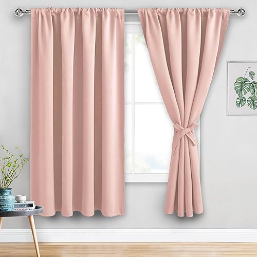 JIUZHEN Cortinas opacas de color rosa rubor para dormitorio, con aislamiento térmico, oscurecimiento de la habitación, reducción de ruido, 70 x 63