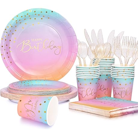 Pastel Birthday Decorations Rainbow Unicorn Birthday Decorations Party Plates and Cups and...