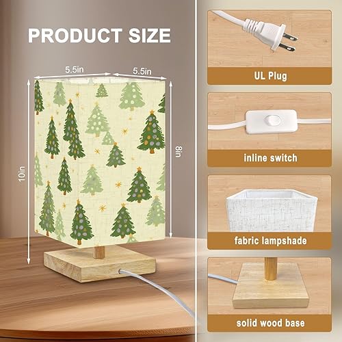 Miniatura 5 de Square Table Lamp for Bedroom Retro Groovy Seamless Vintage Print Style 70s 80s Beside Lamps Desk lamp with Wood Base Nightstand Lamps for Nursery