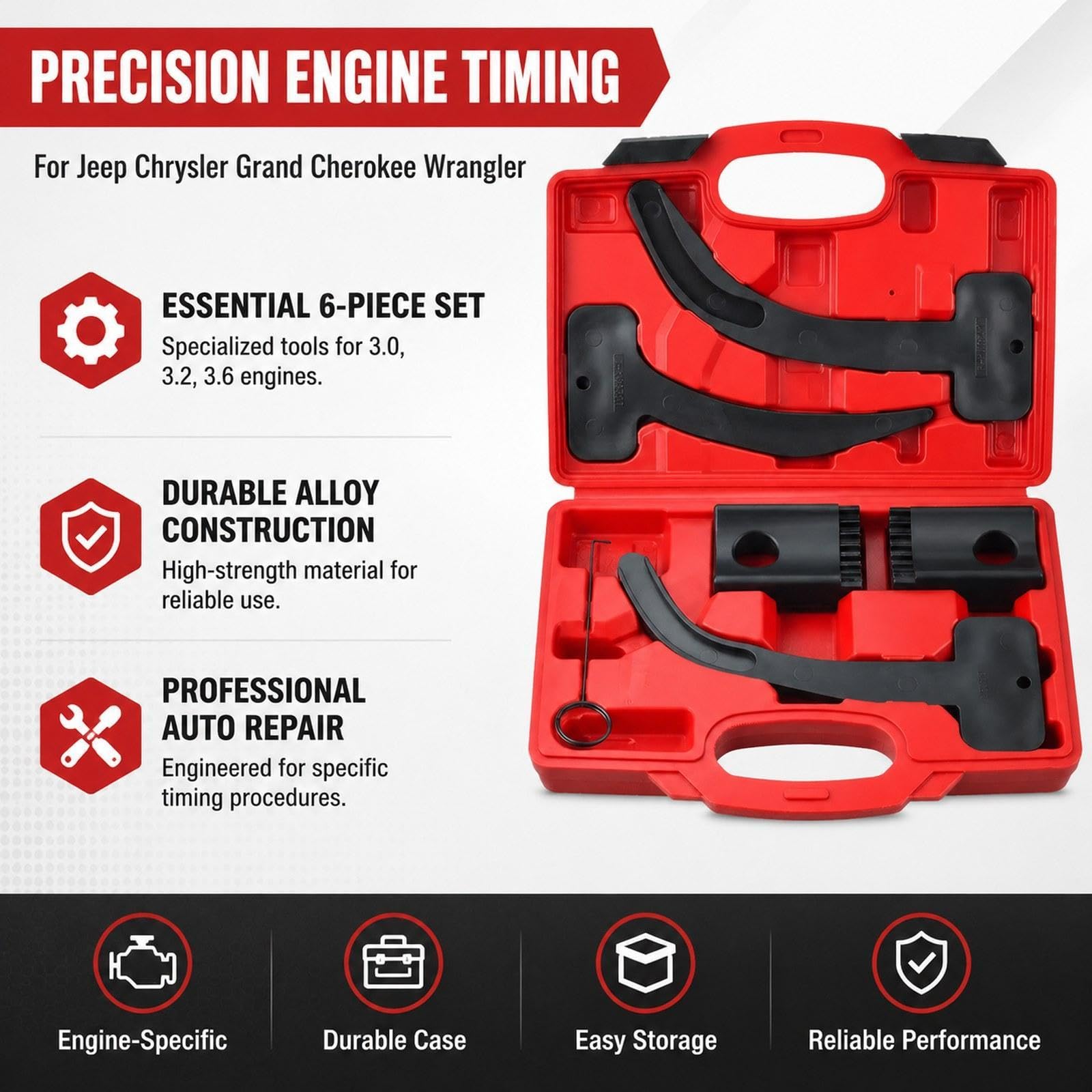 Bloccaggio Albero a Attrezzi Temporizzazione Motore Kit Accessori Veicoli Valigetta Robusta Adatto a Officina Manutenzione Garage Riparazione, Nero