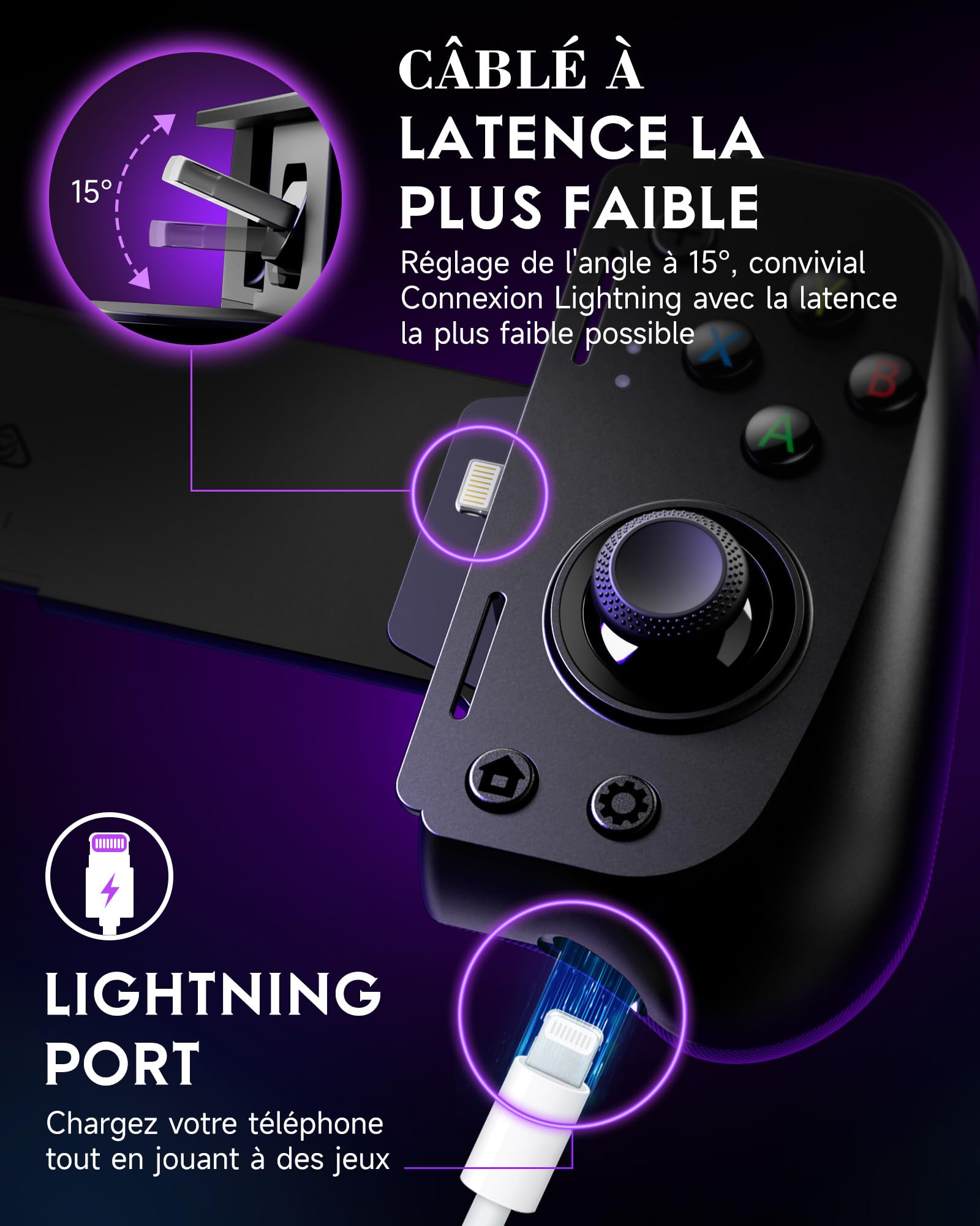 EasySMX M10 Manettes de Jeu pour Téléphone Portable iPhone IOS, Manette Smartphone, Manette Téléphone avec Joysticks/Déclencheur à Effet Hall