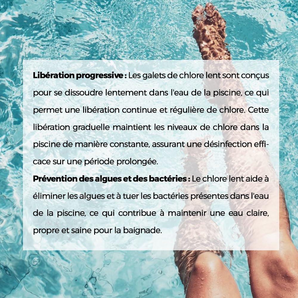 Galets de Chlore Lent 250g - Haute Teneur en Chlore (90%) -Seau de 5kg - chloration permanente hautement Efficace Contre Les bactéries, fabriquer en Europe