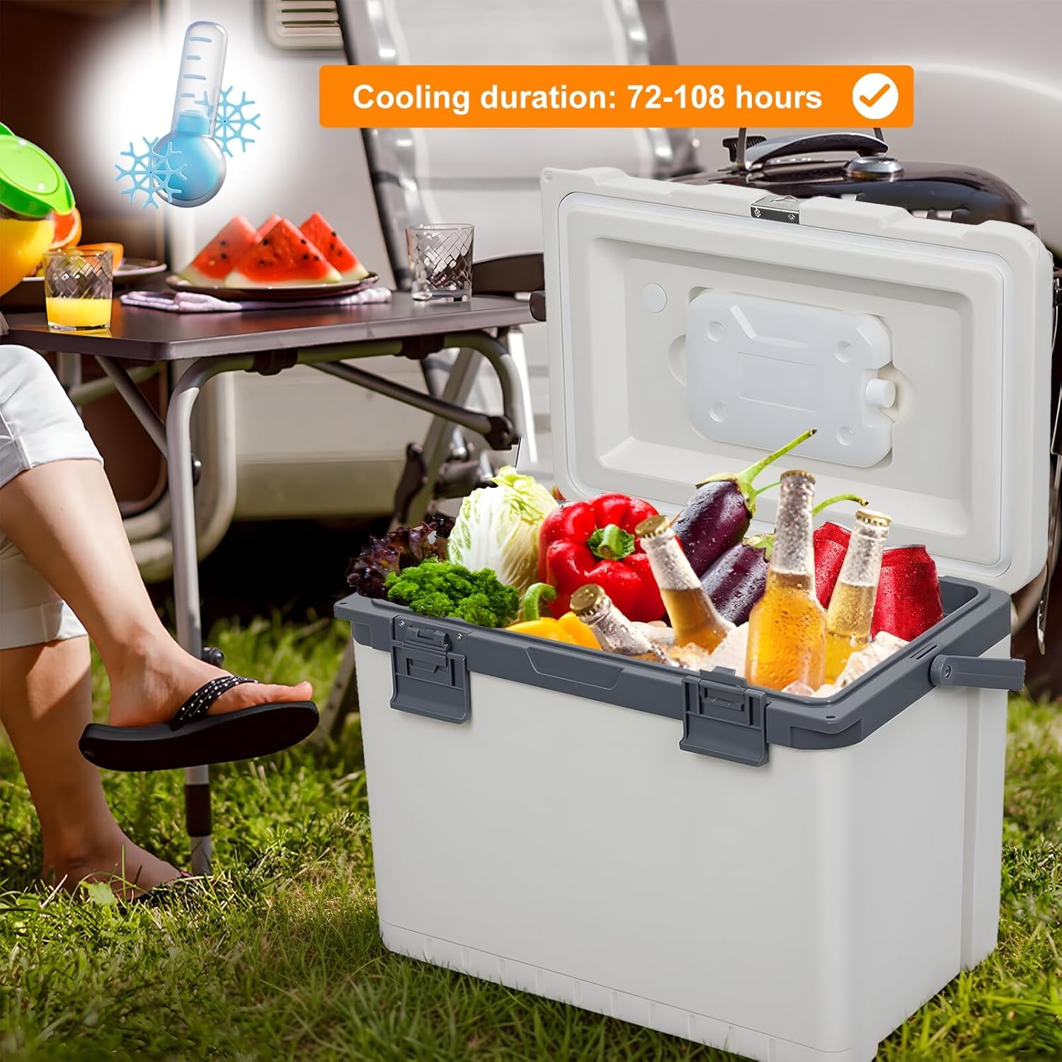 High-Performance Cooler Box – Long-Lasting Ice Retention, Portable Hard Cooler with Sturdy Handle & Secure Latches – Ideal for Camping, Picnic, Fishing & Outdoor Adventures