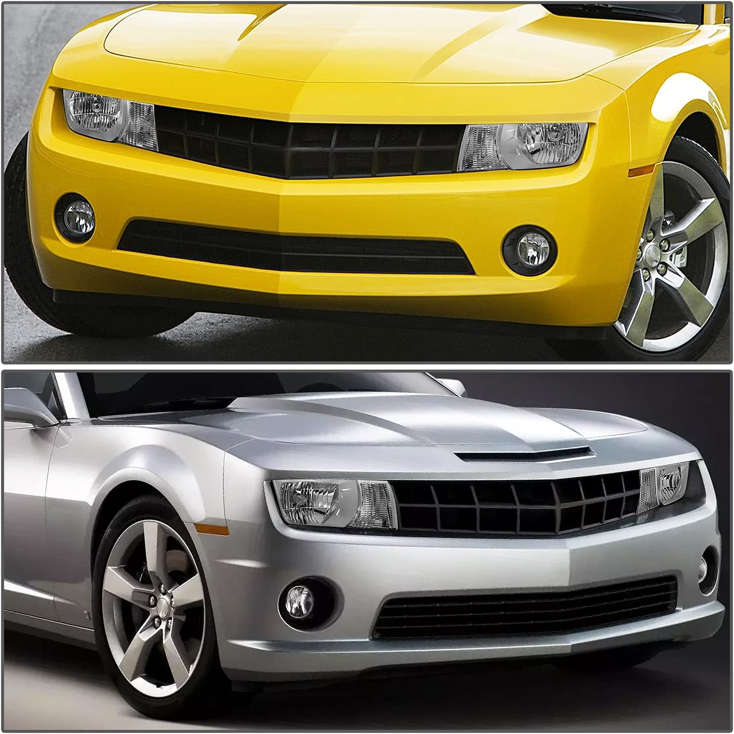 DNA MOTORING HL-CCAM10-CH-CL1 Pair of Chrome Clear Lens Headlights Compatible with 2010-2013 Camaro Halogen Type, Left & Right Side