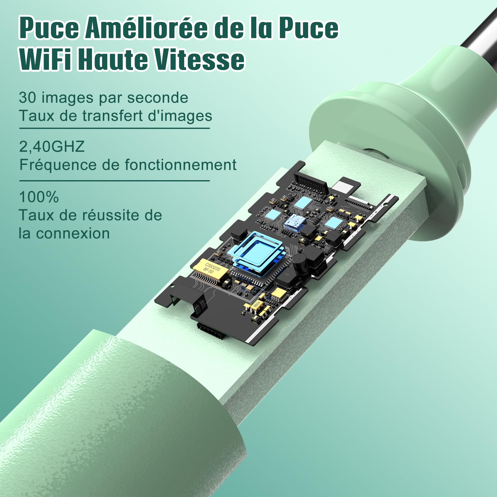 Otoscope Oreille 1920P Camera Oreille Nettoyage avec 6 Lumière et 7 Pièces Kit Nettoyage Oreille pour Smartphones iOS et Android, Accessoire Pratique pour une Hygiène Auriculaire(Vert)