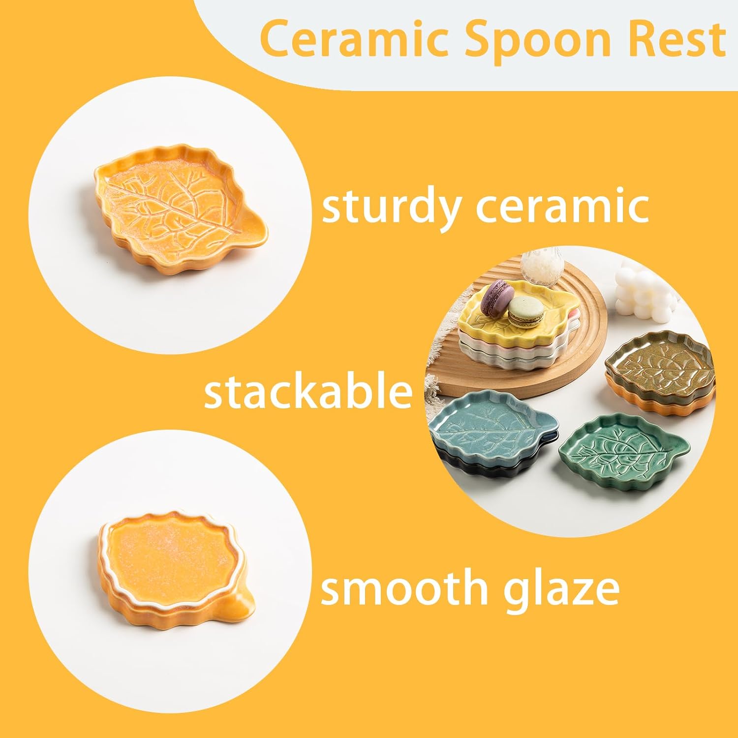 Mecaikru Ceramic Leaf Spoon Rest for Stove Top and Kitchen Counter