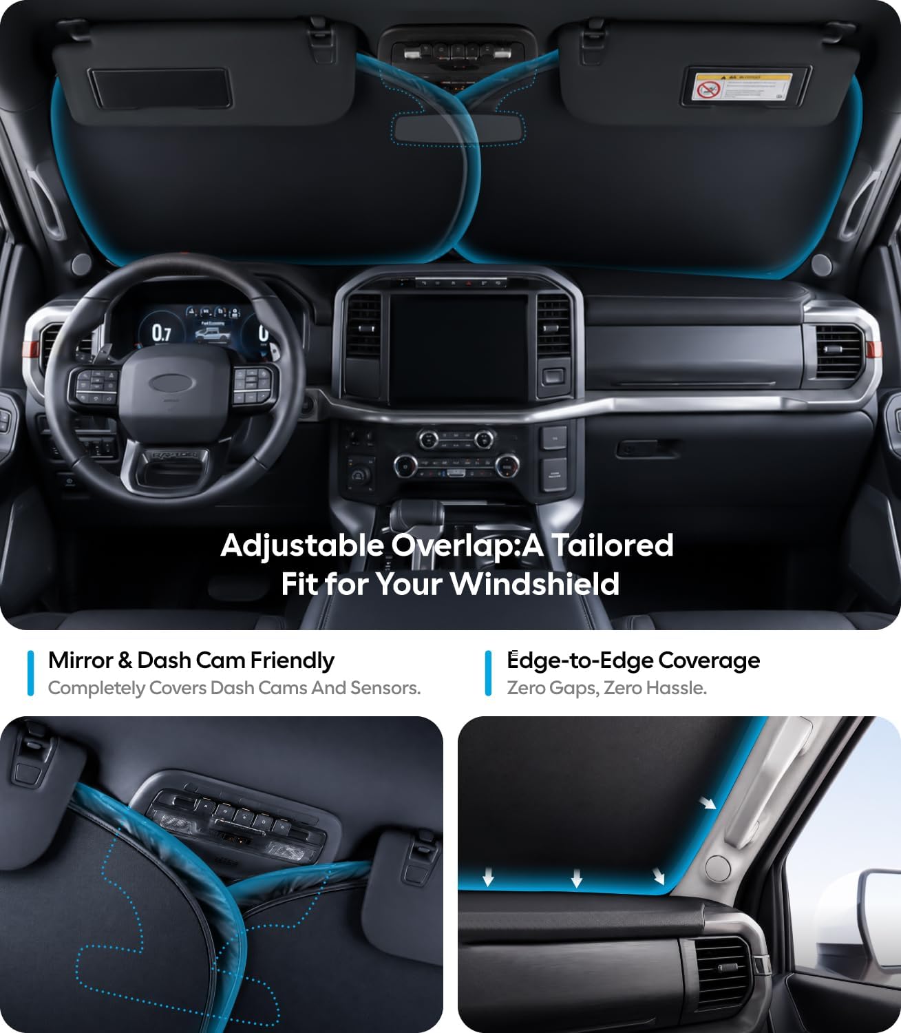 Wigoo 2-Piece Car Windshield Sun Shade, [100% Sun Blockage] Ice-Shield Cooling Tech, Portable Split Sunshade for Sedans SUVs, Size M: 31" x 28" Each Panel