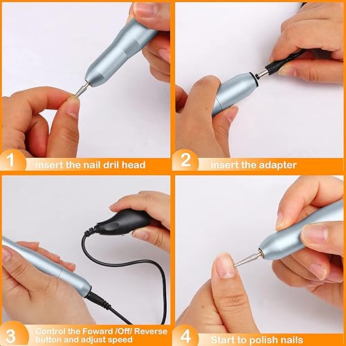Miniatura 6 de Taladro de uñas eléctrico portátil, máquina de taladro de uñas para uñas acrílicas y de gel, bolígrafo de manicura USB