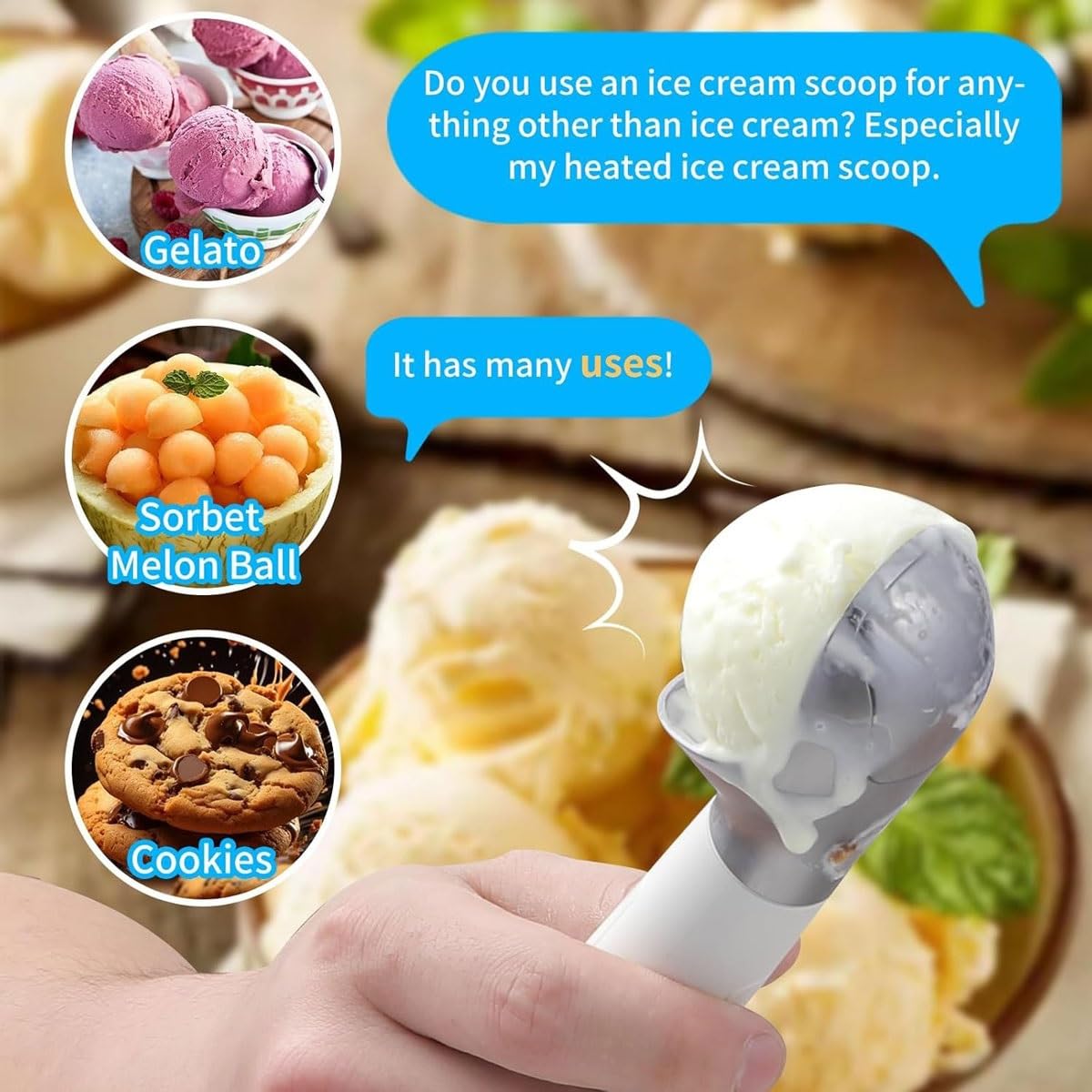 Cuillère à glace chauffante électrique – Thermostatique, rechargeable, étanche IP67, facile à nettoyer