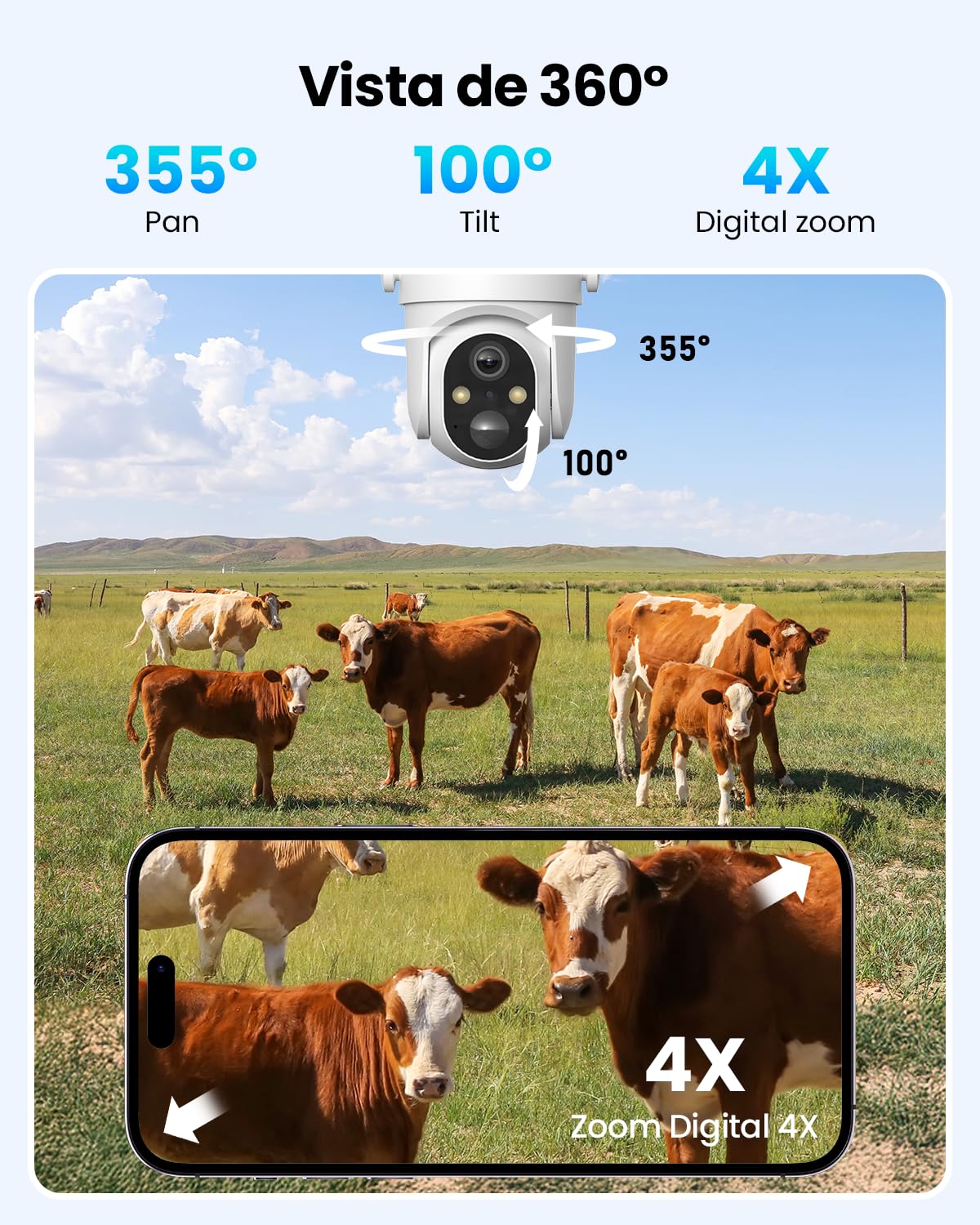 SEHMUA 4G LTE Cámara Solar Vigilancia Exterior con Tarjeta SIM, 2K HD Cámara de vigilancia sin WiFi PTZ, Visión Nocturna a Color y Detección PIR Humana, Audio Bidireccional