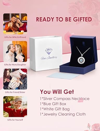 Miniatura 6 de Collar de brújula para mujer, collar de piedra natal de flor de rosa, regalos para esposa, joyería para mujer, novia, mamá, hija