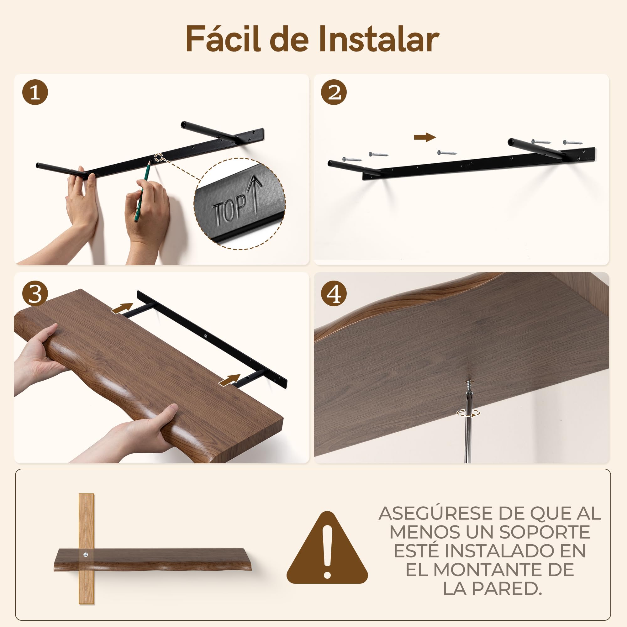 Afuly Estantería de Pared Larga, Baldas Flotantes Pared con Soporte Oculto | 60cm Repisas de Pared Nogal Juego de 2, Baldas de Madera, Almacenaje, Decoración para Fotos, Decoraciones, Salón, Dormitorio