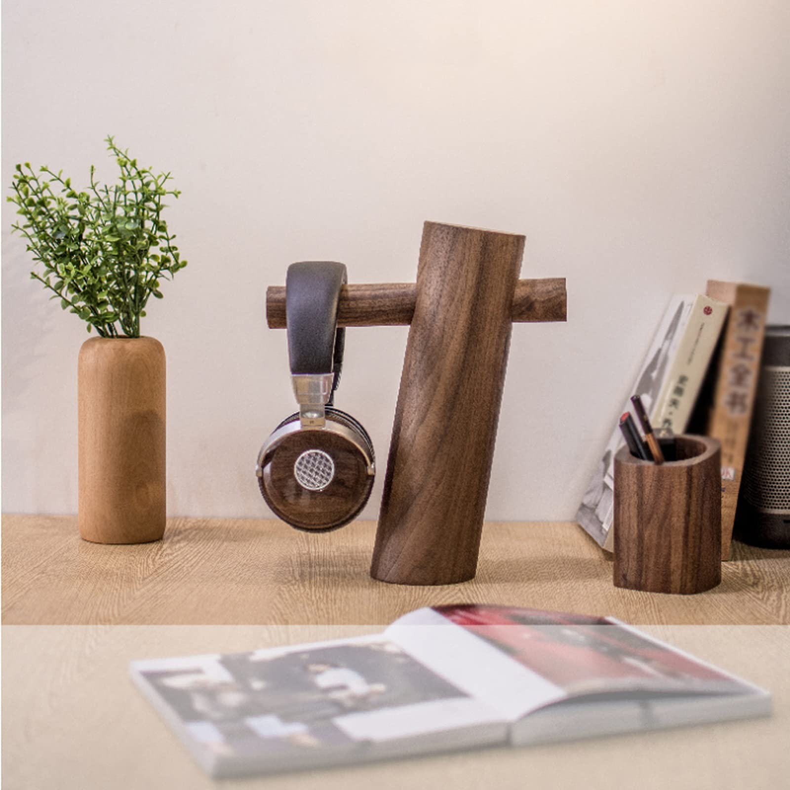 Soporte Auriculares/Soporte Cascos Soporte de auriculares soporte de auriculares de madera con soporte de cabeza de cabeza de madera maciza multifuncional creativa for la mayoría de los tamaños de aur