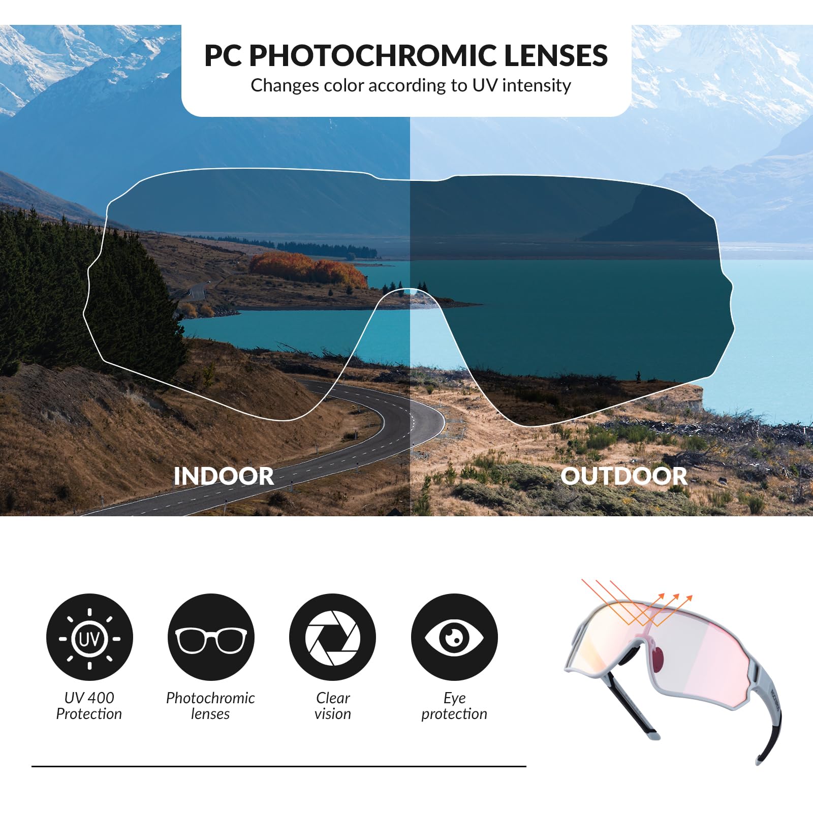 ROCKBROS Okulary Rowerowe Okulary Przeciwsłoneczne Fotochromowe UV400 Kobiety Mężczyźni Okulary Sportowe Okulary do Jazdy na Rowerze