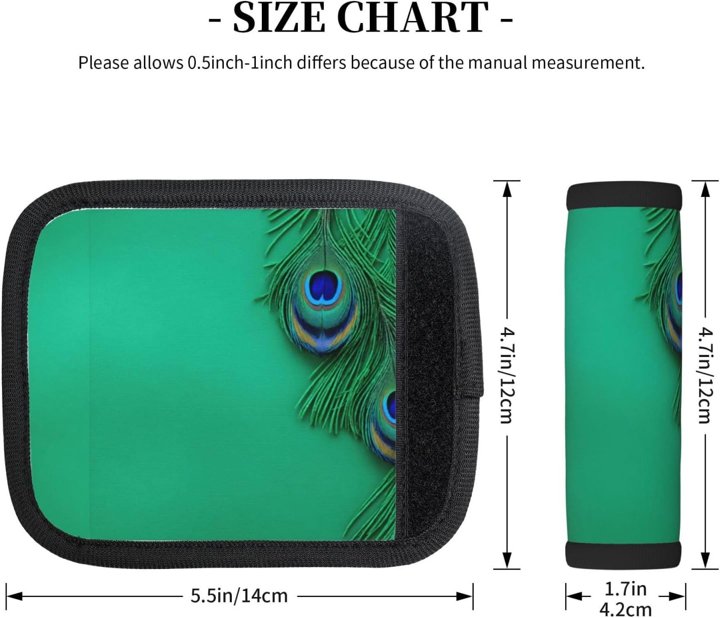 Green Peacock Feather Print Luggage Handle Wraps Luggage Identifiers Soft Neoprene Luggage Handle Wraps for Suitcase Trolley Handle Grip Cover 2 Pack Luggage Tags