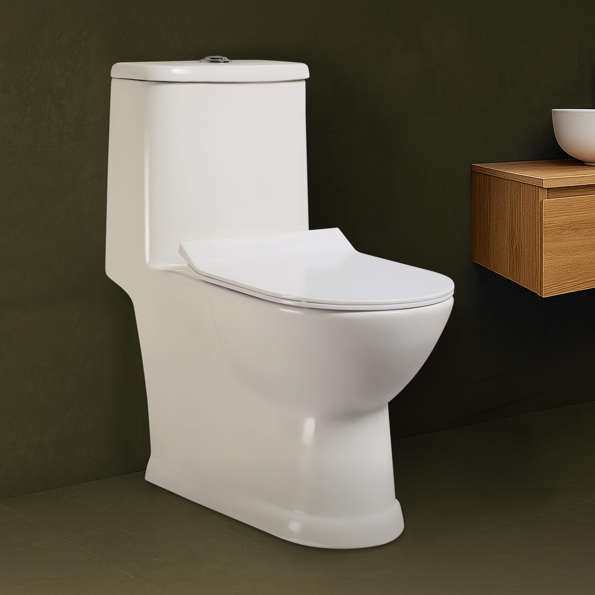 Hindware Italian Collection Ace One-piece EWC for Toilet | S-220 Trap | Made of Ceramic | 10-year Warranty | Water Saving Feature | Soft Close Seat Cover