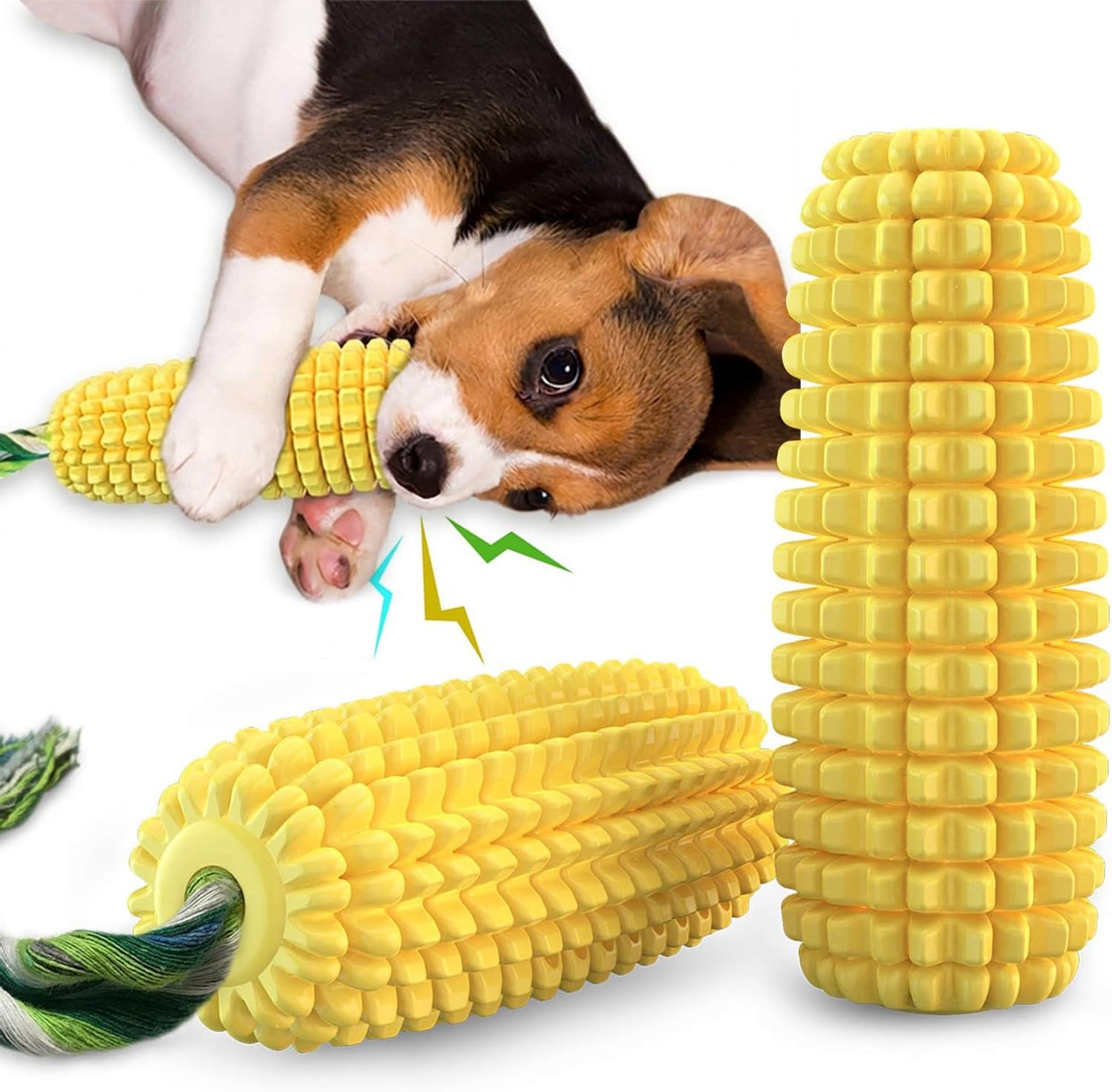H&H Pets Interactive Corn Chew Toy for Dogs – Durable Squeaky Interactive Toy, Aggressive Chewers, Puppy & Adult Dog Teeth Cleaner, Medium Breeds