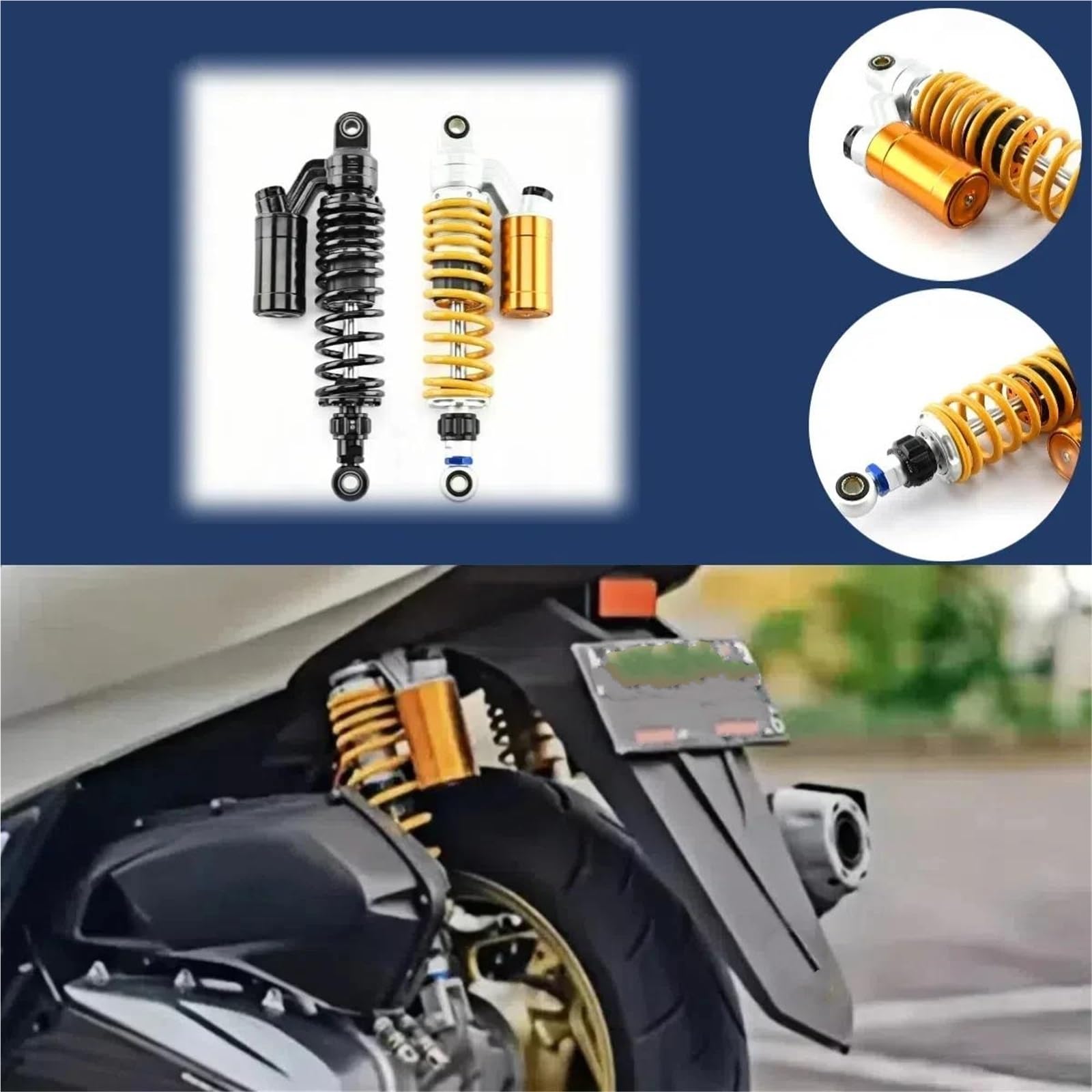 Uniwersalny zmodyfikowany tylny amortyzator motocyklowy z mieszalnikiem oleju i gazu, zawieszenie tylne 320 mm (złoty) (czarny)