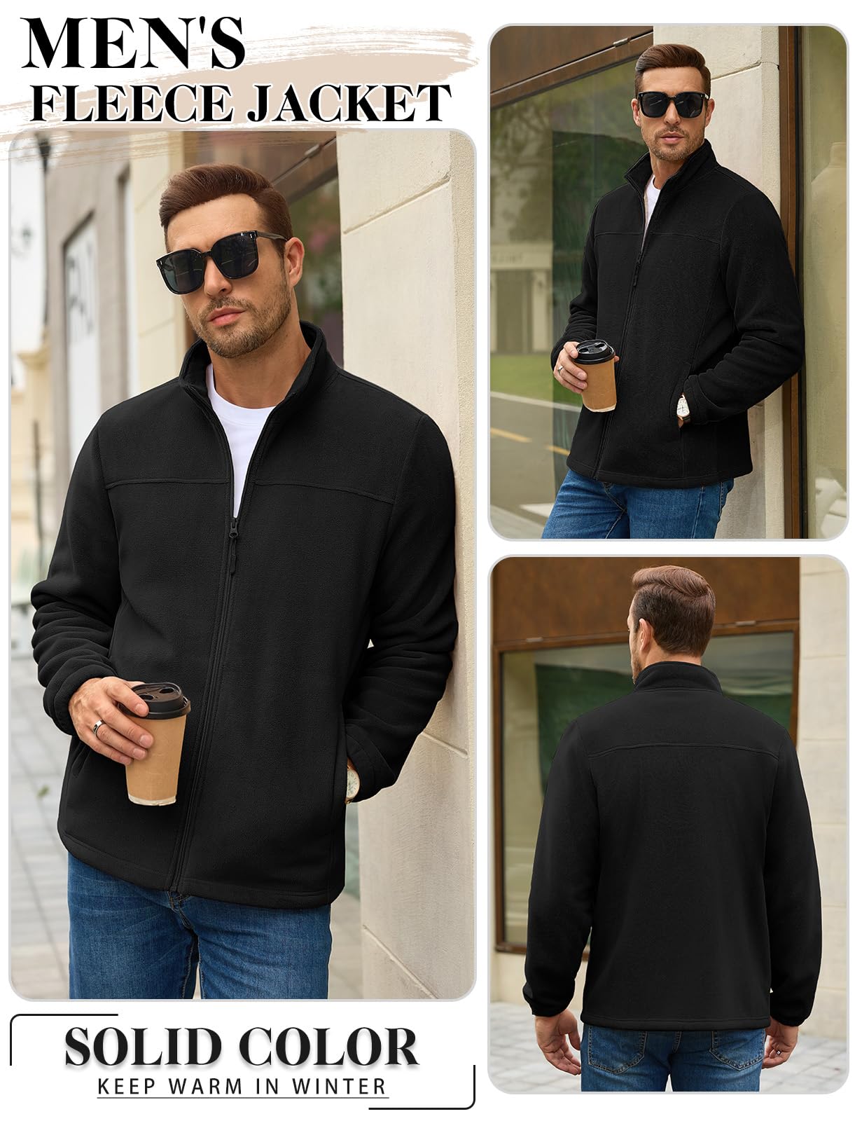 heekpek Veste Polaire Homme Hiver Full Zippé Fleece Jacket avec Poches
