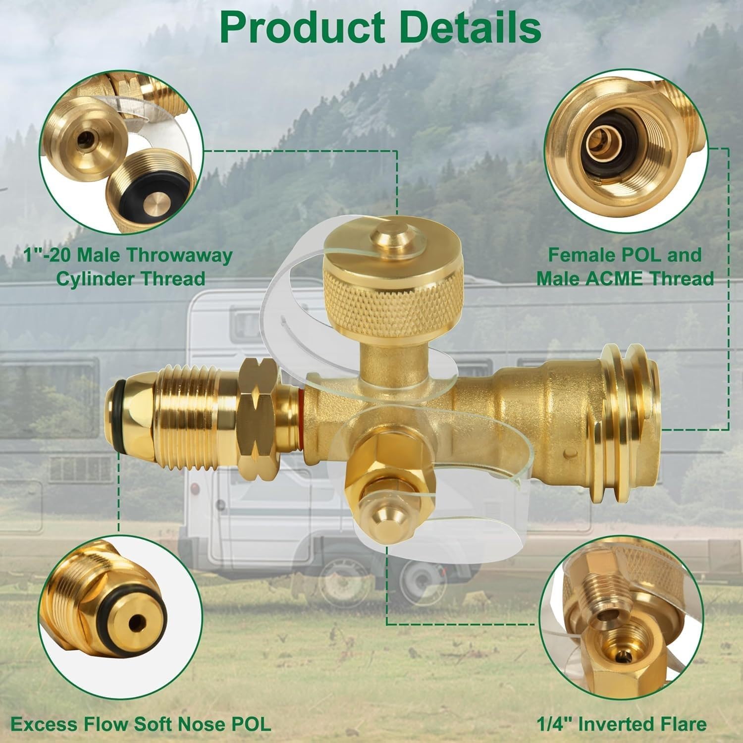 4-Port Propane Tee Adapter Kit with 5FT & 12FT Stainless Steel Braided Hoses, Brass Propane Splitter for RV, Camper, Grill, Heater, Stove