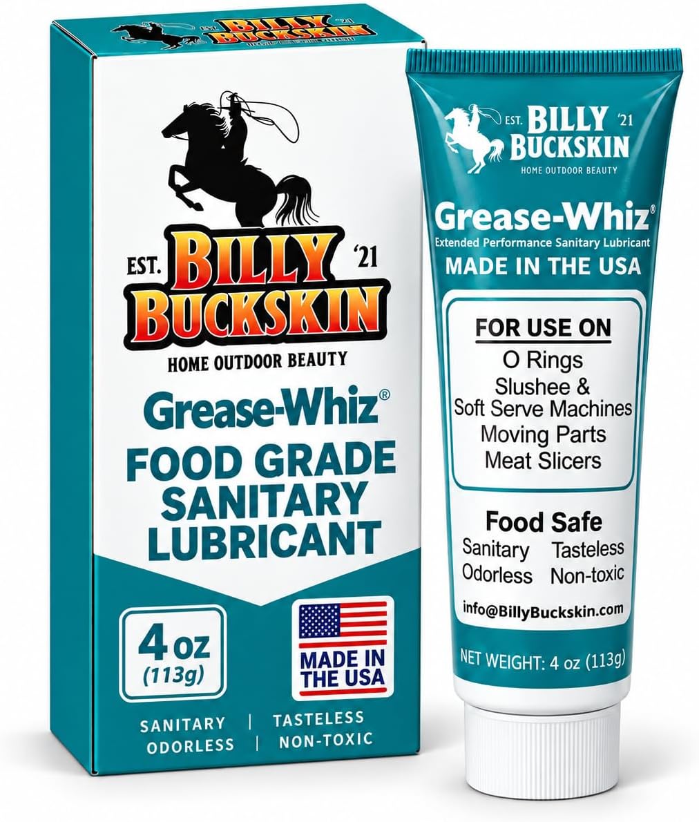 Billy Buckskin Grease-Whiz Food Grade Grease Lubricant, 4oz Bottle | Food Grade Lubricant for Meat Slicer, Ice Cream & Slushee Machine, Beer Kegs, Pools & O Rings, Domestic Use