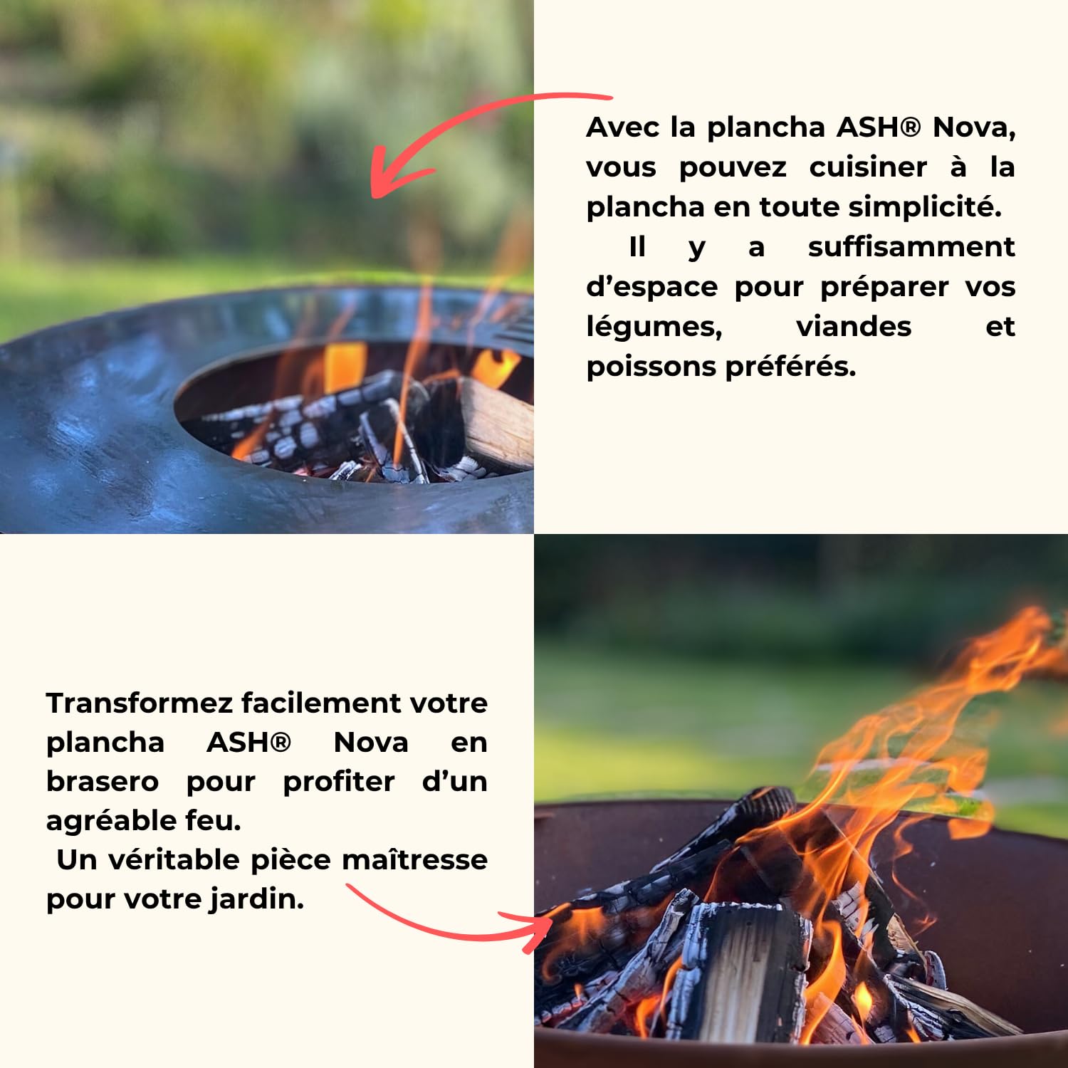 Plancha - BBQ - Grill - Brasero - Plaque de cuisson - Extérieur - Plancha - Anneau de barbecue - ASH NOVA Large - Cheminée de jardin - Barbecue - Rangement du bois - Aspect luxueux - Plaque de cuisson