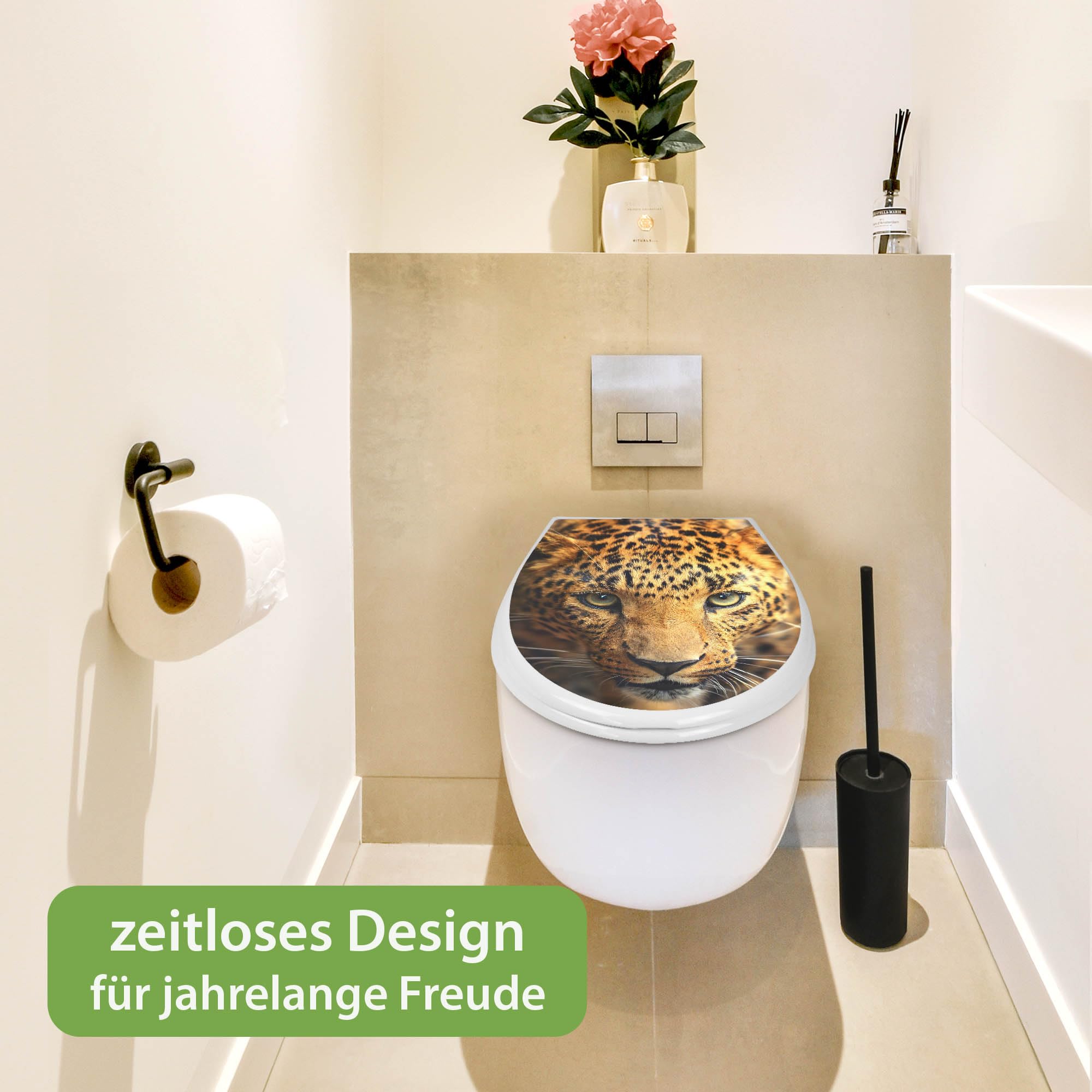 banjado Familien WC Sitz mit Absenkautomatik 44,9x37,1cm - Klobrille mit Kindersitz aus hochwertigem Polypropylen - Toilettendeckel mit Kinder Toilettensitz integriert - Motiv Daphne