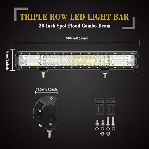 Miniatura 2 de SKYWORLD Barra de luz LED, 20 pulgadas, 288 W, lámpara de conducción de trabajo con soporte de montaje de placa de matrícula negra, kit de arnés de