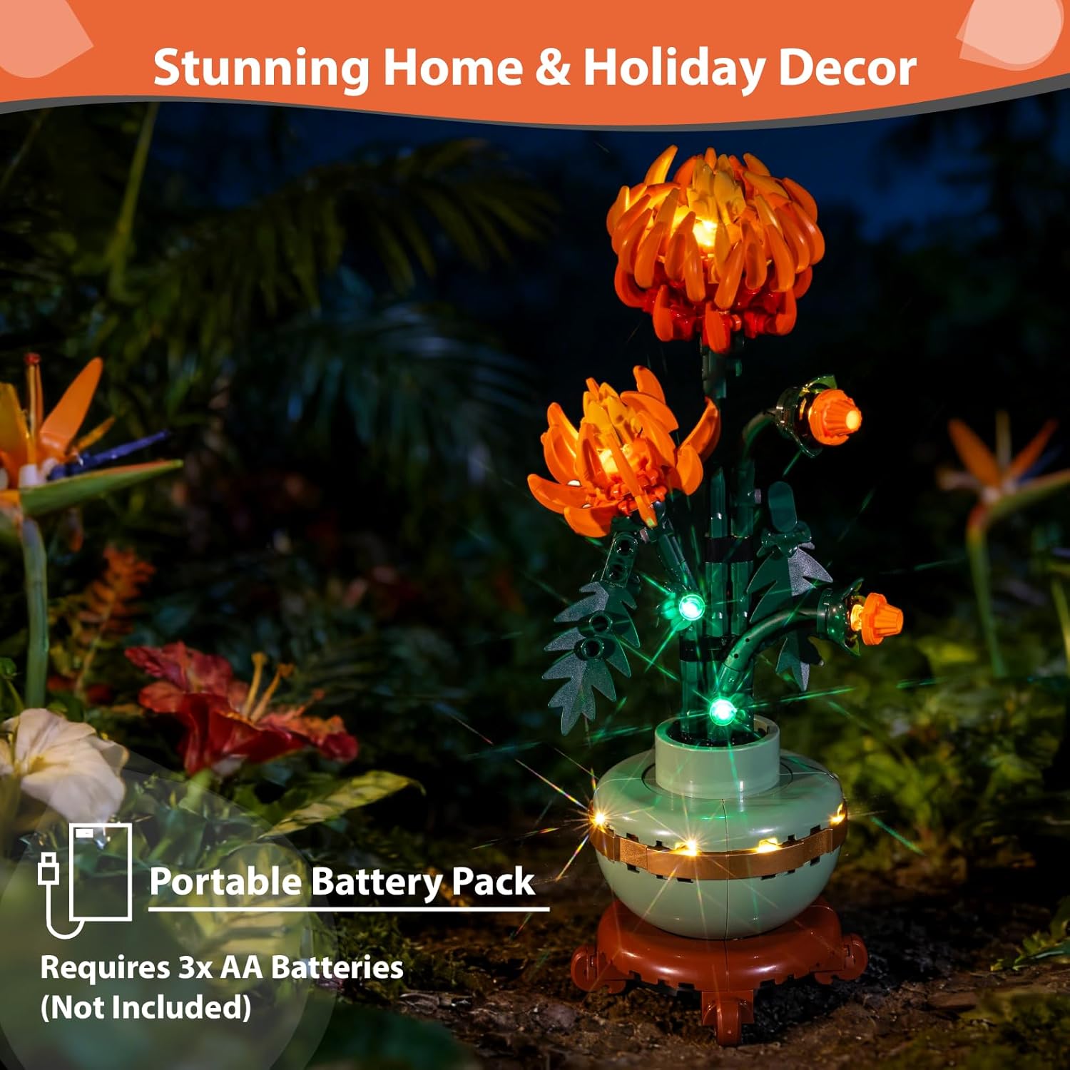 LED Light Kit for Lego 10368 Icons Chrysanthemum - Lighting Compatible with Botanical Collection Building Blocks Model - Light Accessories (Not Included The Model Set)