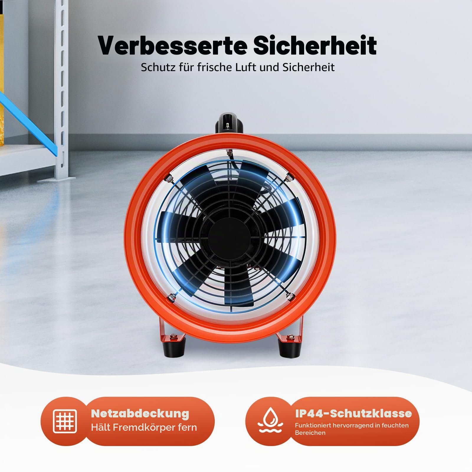 Bauventilator, Baulüfter Staubabsaugung, Bauventilator, Geschwindigkeit 3300 U/min, Baugebläse für die Absaugung, mit 10m Kanal Schlauch, für Fabriken, Keller, Bauernhöfe, Getreidelager