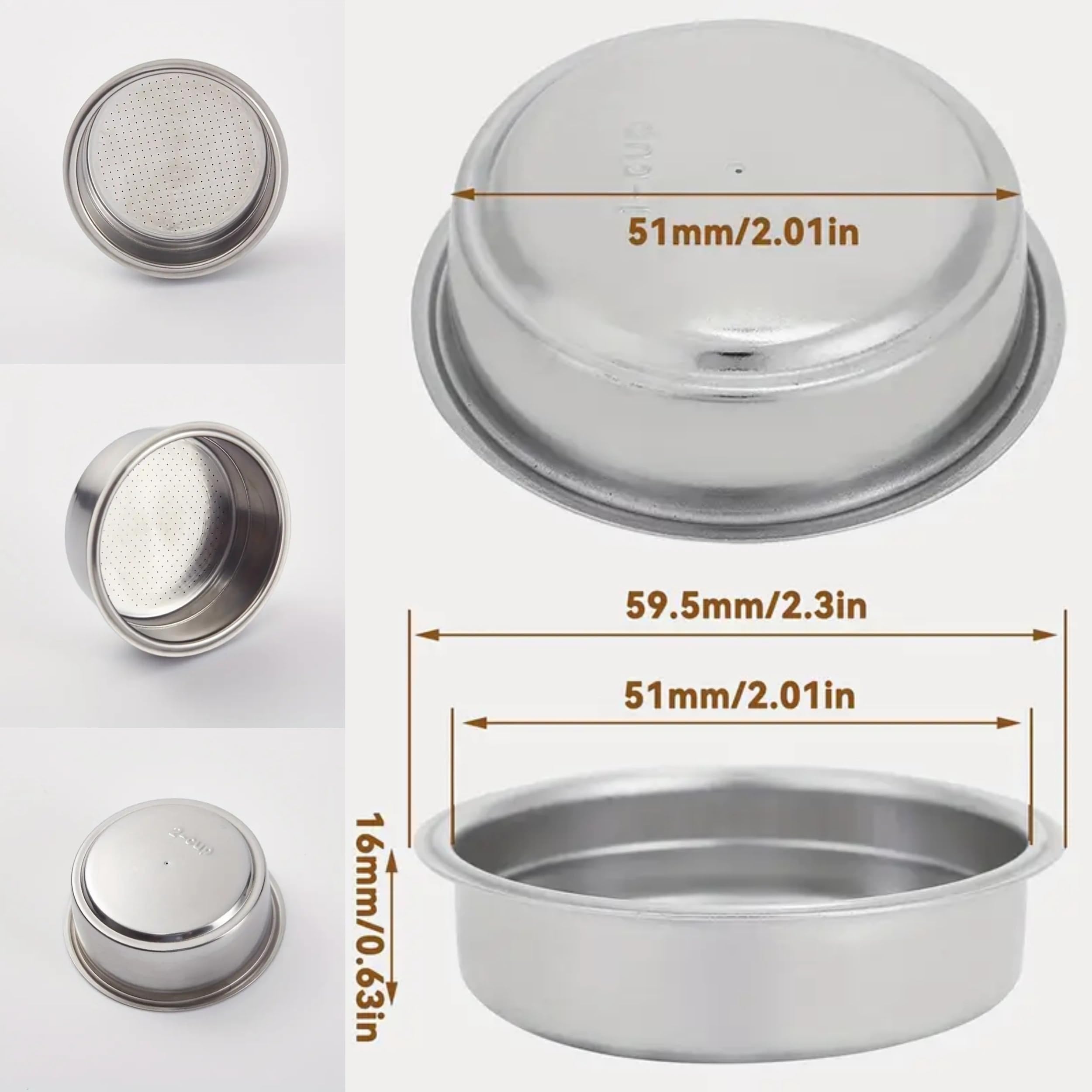 Lot De 2 Filtres Pressurisés 1 & 2 Tasses 51 Mm En Inox - Compatibles Cecotec, Ufesa, DeLonghi, Breville - Café Crémeux Garanti !