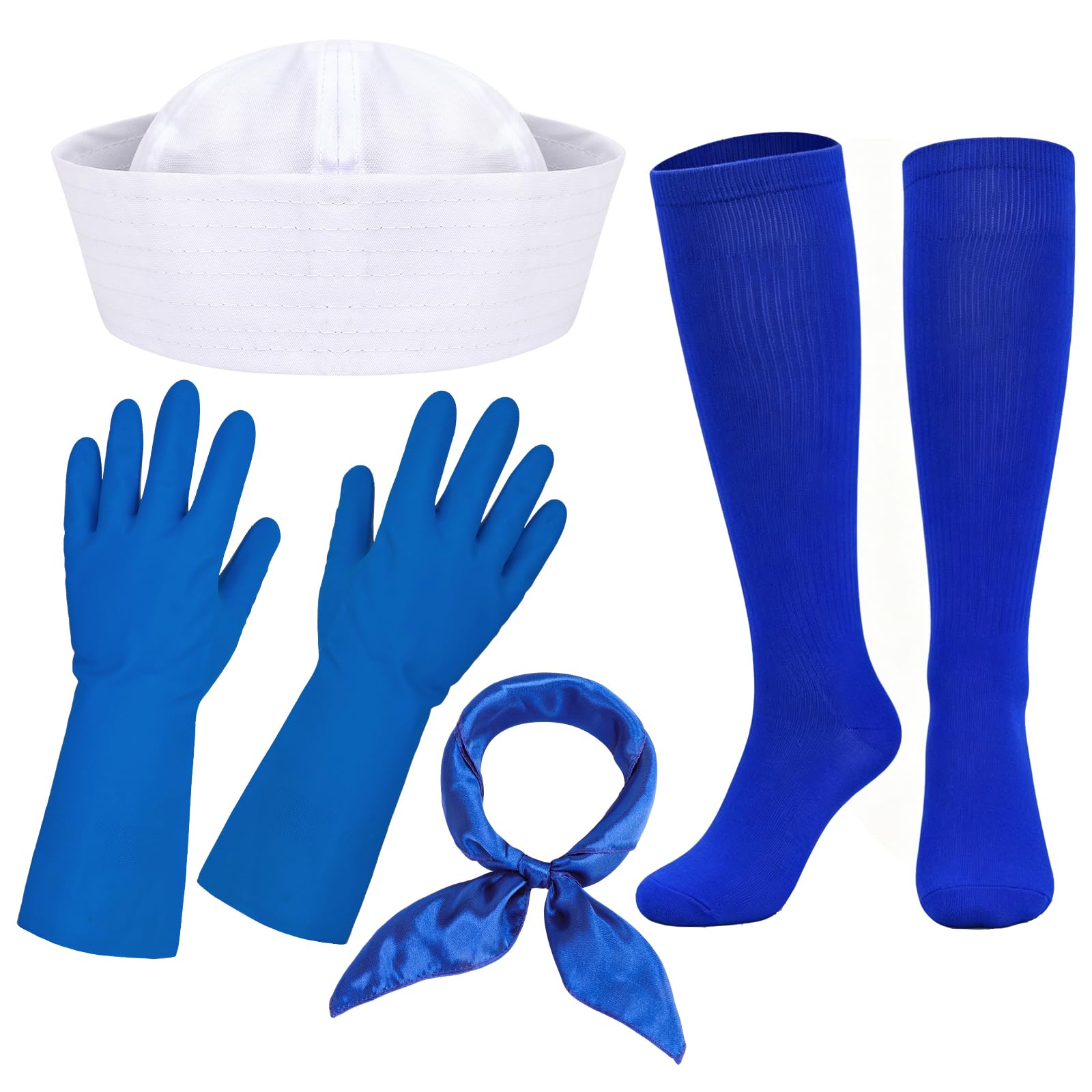 XEPST 4PCS Halloween Sailor Costume Accessories Set for Adult - Blue Sailor Costume Set with White Sailor Hat Scarf Gloves Socks Halloween Costumes for Women Men Cosplay Carnival Fancy Dress Up Party