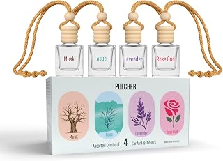 PULCHER Long Lasting Car Fresheners - Assorted Combo Pack of 4 (Musk + Aqua + Lavender + Rose Oud) | Luxury perfume for ca... Price In India