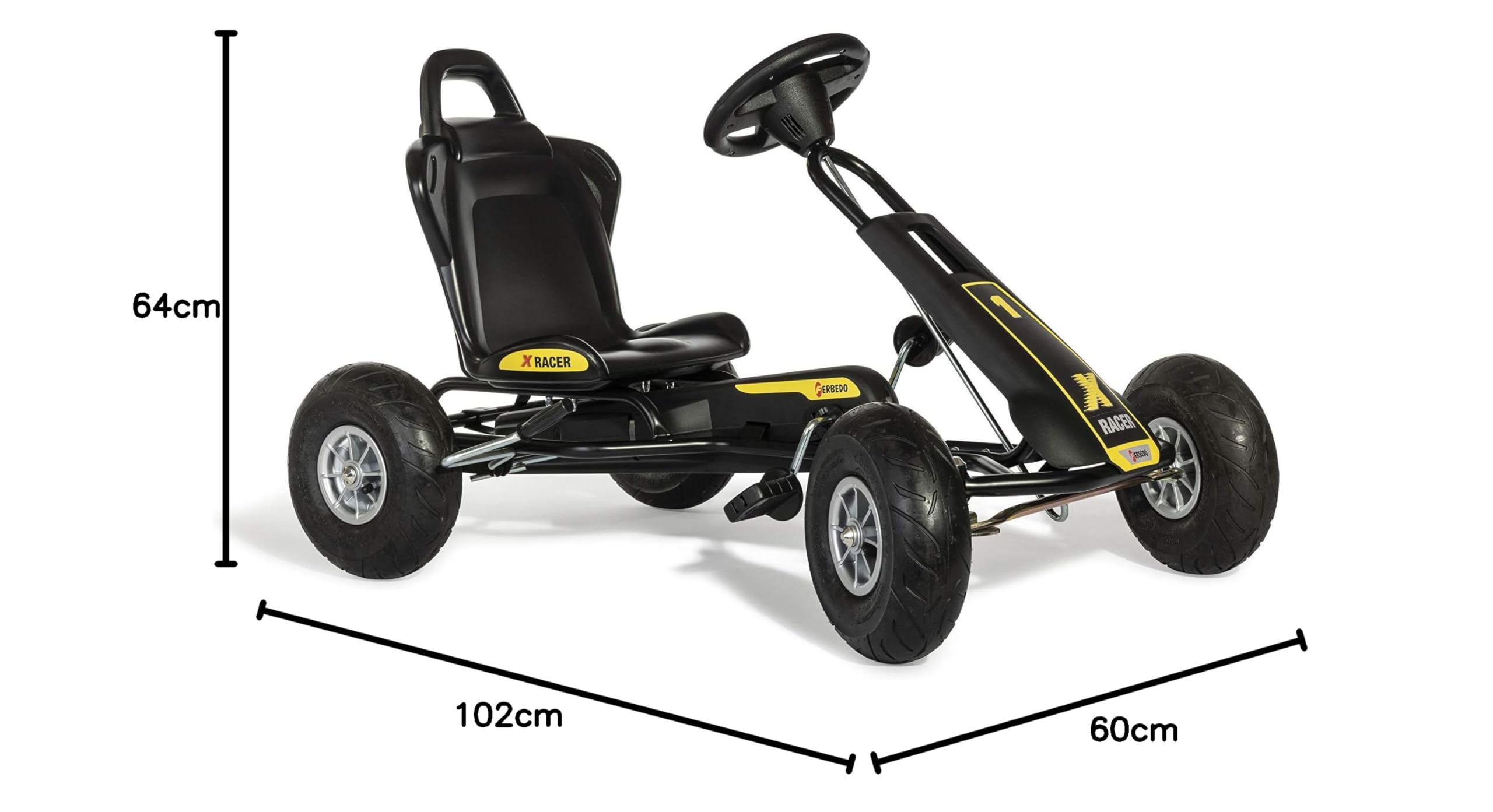 Ferbedo Go Kart AT X-Racer 105007 (Kart Noir avec Volant sonore et pneus gonflables, à partir d'environ 3-8 Ans) 102 x 60 x 64 cm