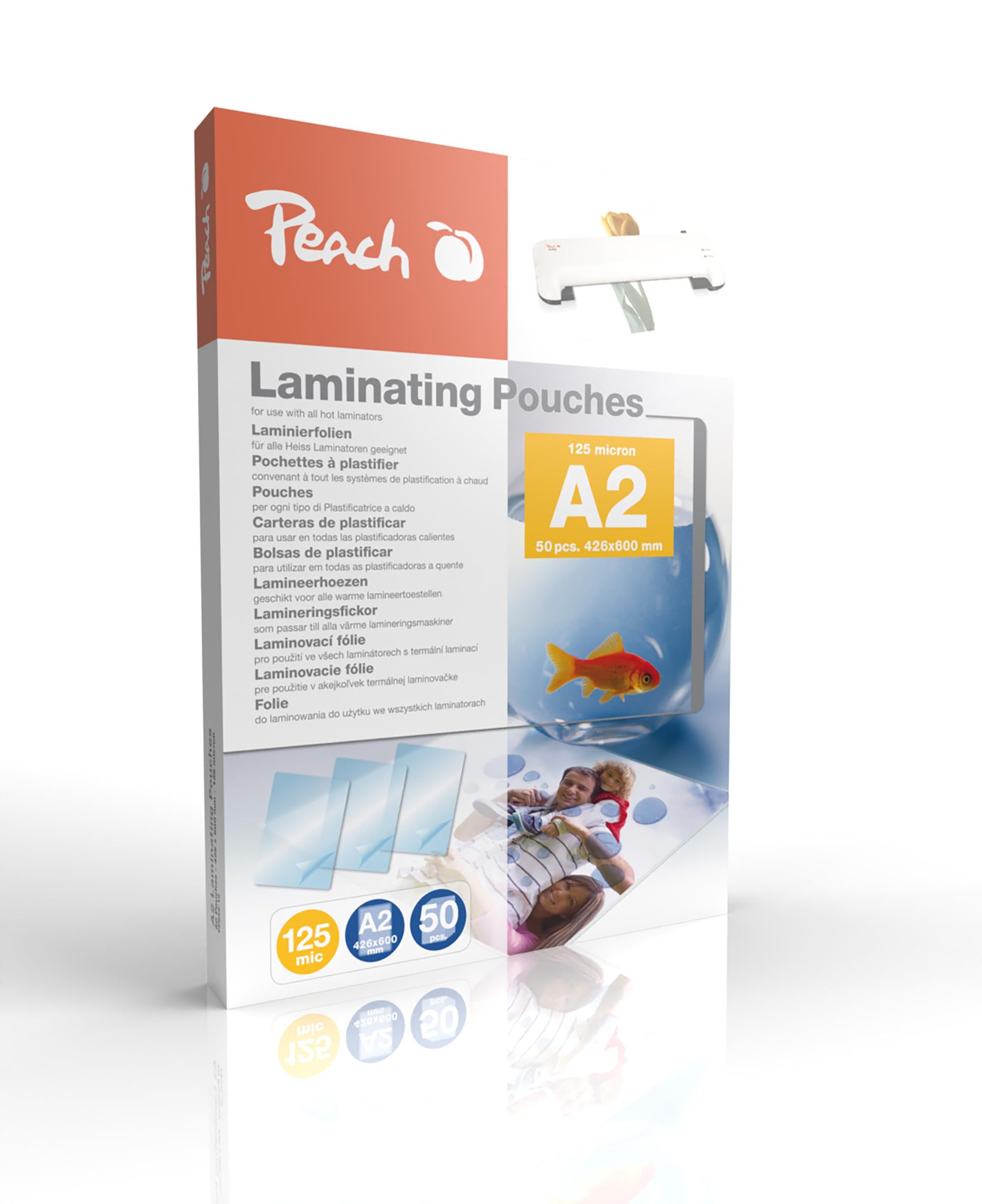 Peach Laminating Pouches A2 – 125 mic – 50 Pouches – Glossy – Premium Quality for Best Laminating Results – Compatible with Devices of All Brand Manufacturers – PP525-12