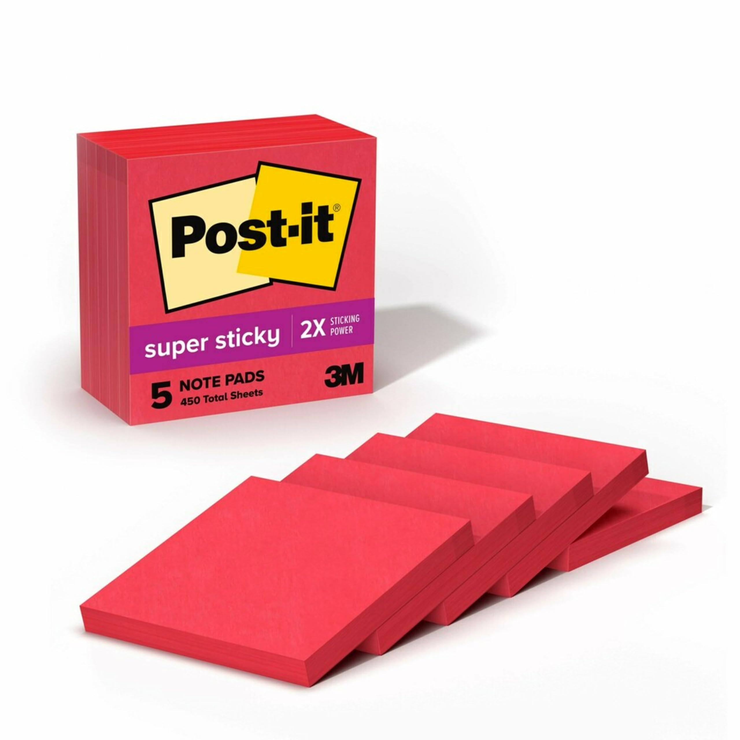 Post-it Super Sticky Notes, 5 Sticky Note Pads, 3 x 3 in., Ideal for Organization in Your Dorm, Home or Office, Single Color Packs Collection, Candy
