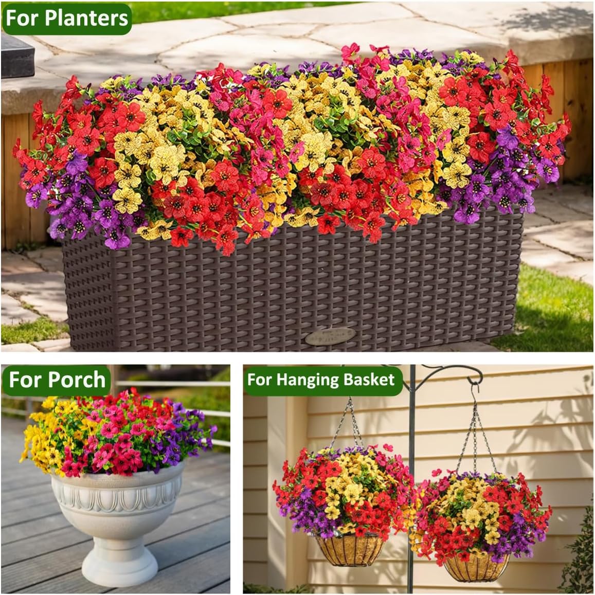 16 Bundles UV-Resistant Artificial Flowers for Outdoors | Fade-Proof Faux Plants for Front Porch & Window Boxes | Zero-Maintenance Home Decor for Busy Homeowners