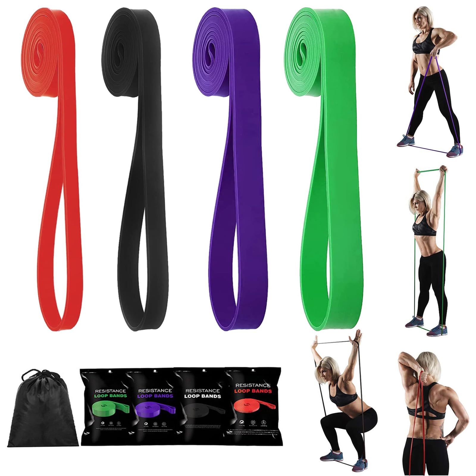 Pull Up Assistance Bands,Resistance Loop Exercise Bands Set of 4 Monster Heavy Duty Workout Exercise Stretch Fitness Bands for Body,for Resistance Training,Physical Therapy,Home Workouts