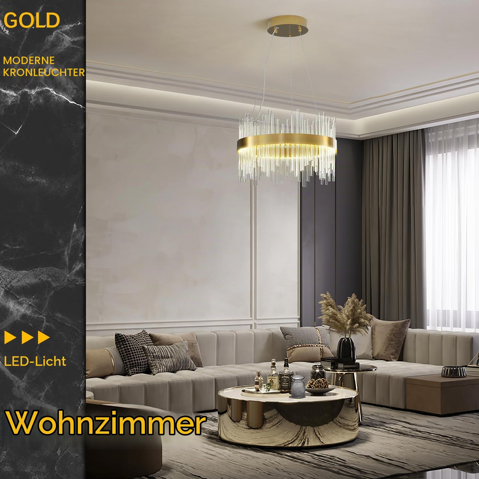 Moderner Kristallleuchter, Led-Pendelleuchte In Gold, Deckenleuchte, Halb BüNdig Montierter Kronleuchter, HäNgelampe FüR KüChe, Wohnzimmer, Schlafzimmer, Flur, Treppenhaus, 40 Cm