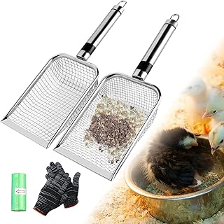 Chicks Poop Scooper 2-Pack - 3.8mm & 5mm Mesh Metal Sifting Rake & Shovel Scoop Tool for Chicken Brooder Box Cleaning, Litter, Brooder Box for Chicks Kit