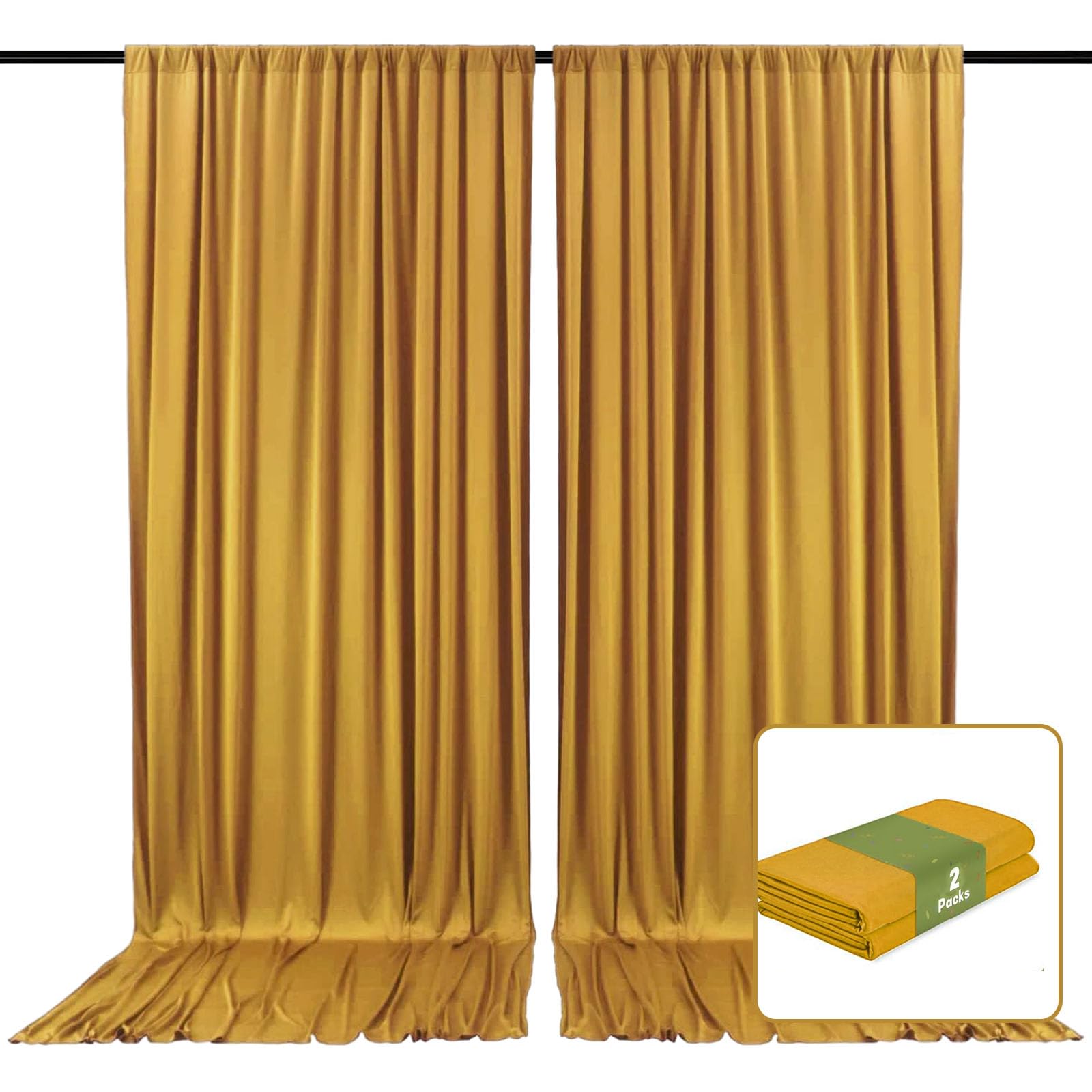 2 Panels Gold Backdrop Curtain, 10 x 7 Feet Background Curtains for Parties, Weddings, Baby Showers, Bachelorette Halloween, Christmas Birthday Party
