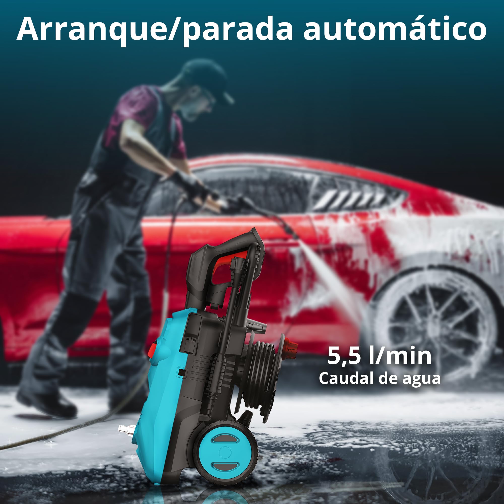 Könner & Söhnen KS PW145V limpiadora de Alta presión 1800 W, presión de Trabajo 100-145 Bar, Manguera de Alta presión de 7 m, Sistema de Arranque/Parada automático, enrollador de Manguera