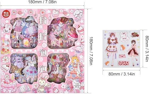 Vista 2 de Calcomanías estéticas para álbumes de recortes para niñas, 100 hojas de calcomanías transparentes para planificar tarjetas, cuadernos