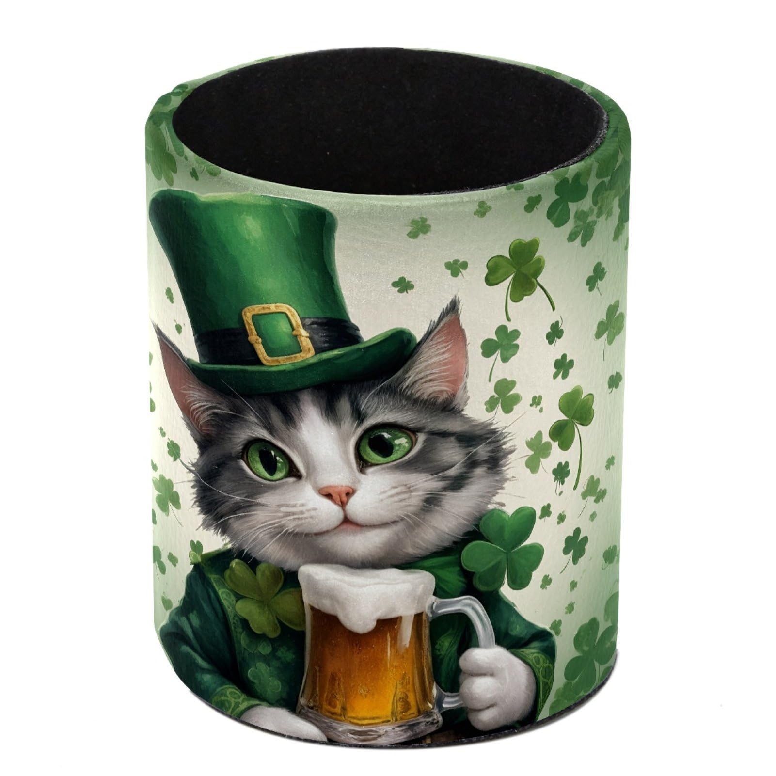 FWJZDSP St. Patrick's Day Cat Pencil Cup Pen Organizer Makeup Brush Holder for Office Home Countertop Desk Accessory Storage