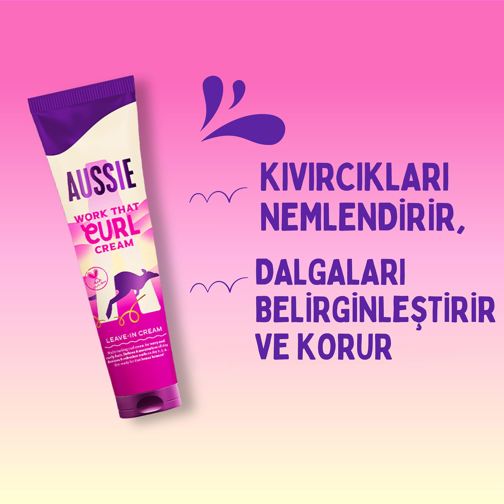 Aussie Work That Curl Curl Cream 160 ml, krem bez spłukiwania do definiowania i nawilżania falujących i kręconych włosów, nasycony olejem kokosowym, wegańskim i wolnym od okrucieństwa
